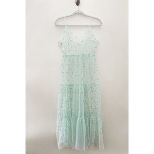 Mint Sheer Stars dress cover up blue green bohemian boho retro celestial hippie